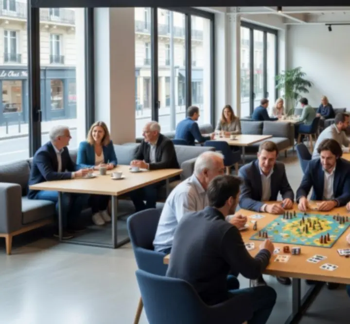 Salle de jeux moderne et éclairée de WINDOW avec tables de jeux et ambiance conviviale