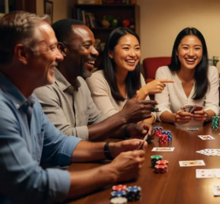 Joueurs de poker autour d'une table dans une ambiance conviviale